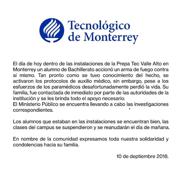 Les comparto comunicado del Tec de Monterrey