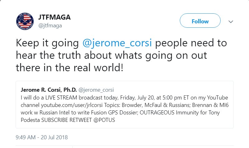 133) JTF-MAGA is also supporting Jerome Corsi's live streams.  #Qanon