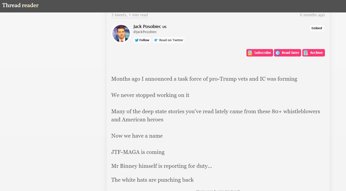130) Funny thing... In this post, Jack Posobiec says he IS part of JTF-MAGA and is working with the Intelligence Community whistleblowers.  #Qanon Link:  https://threadreaderapp.com/thread/974008177271410688.html