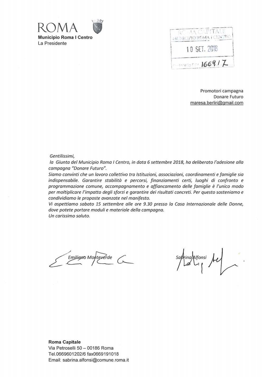 DonareFuturo's tweet photo. Il Municipio I del Comune di Roma ha firmato il sostegno alla Campagna Donare Futuro https://t.co/r4FyNKbxPj