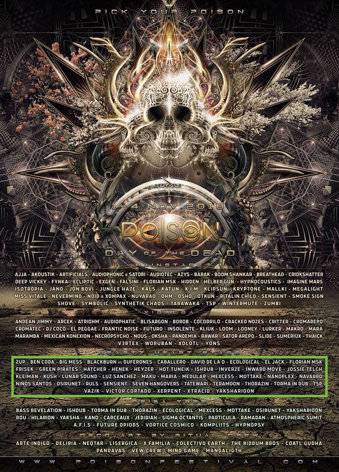 Undergroove Music Takeover en Poison Festival #PoisonFestival2018 del 1-4 Nov en CDMX Jossie Telch  - Caballero - RULS - Navarro - Kleiman - Hatcher - Frisek - María - Hot Tuneik - Ben Coda - Nanoplex