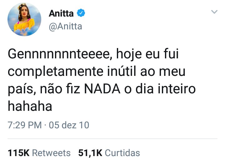 vaiatura's tweet photo. me tornei quem mais admiro

anitta https://t.co/dBAhdn1YON