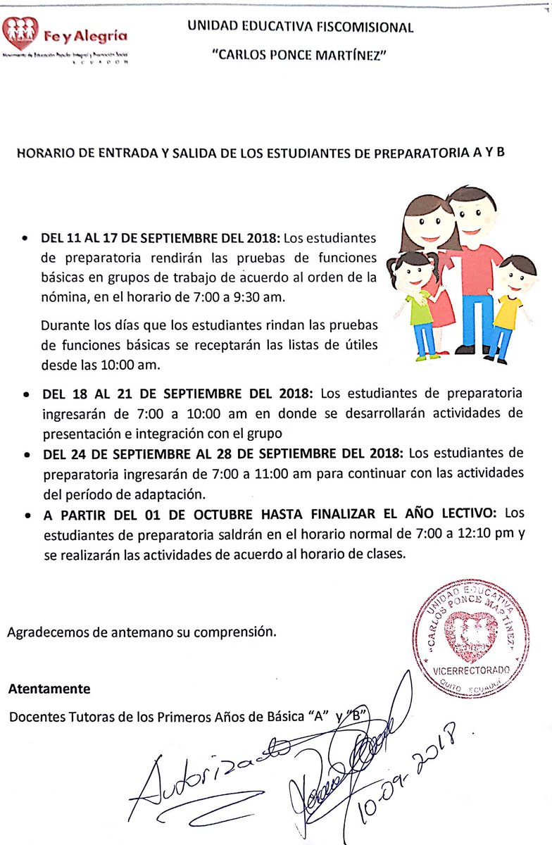 uecpm's tweet photo. #Atención Padres de Familia de los primeros años de Educación Básica con el horario de #Adaptación. U.E.CPM Fe y Alegría https://t.co/Fp2e8ZHLwS