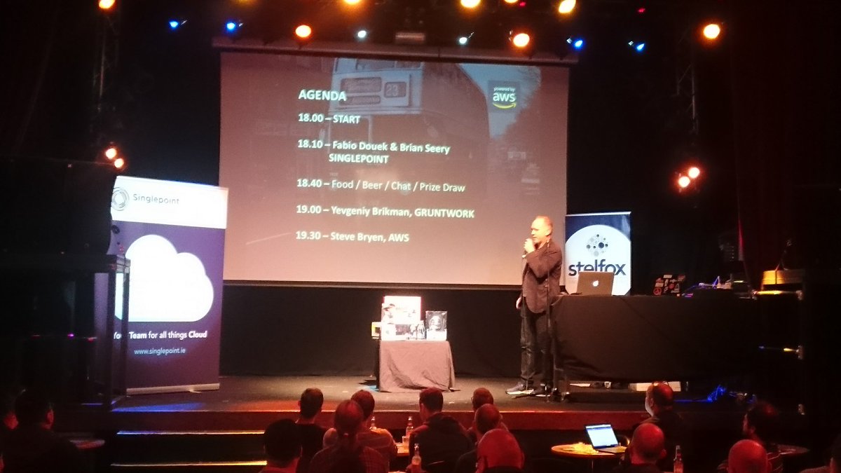 Kicking off @AWSUserGroups #EngineeringInnovation at @buttonfactoryie - serious line up of speakers including Fabio Douek and Brian Seery from @SinglePointIE, Yevgeniy Brinkman from @gruntwork_io and Steve Bryen from #AWSDUBLIN #communitypartnerships #proudsponsors