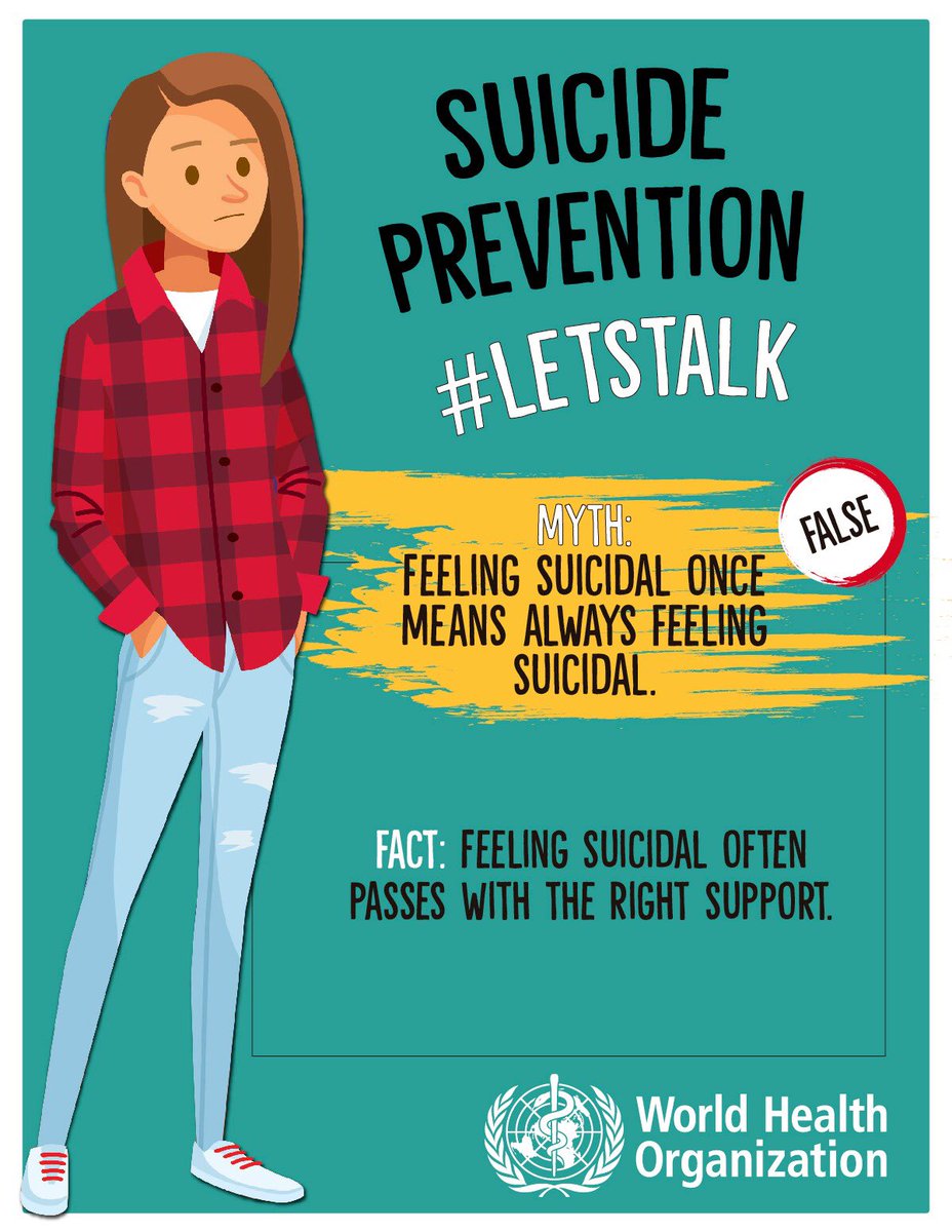 WHO's tweet photo. It #WorldSuicidePreventationDay
Suicides are preventable.
Feeling suicidal often passes with the right support.
๐ https://t.co/ZFPZrixXBO https://t.co/SK0BqNbdxn