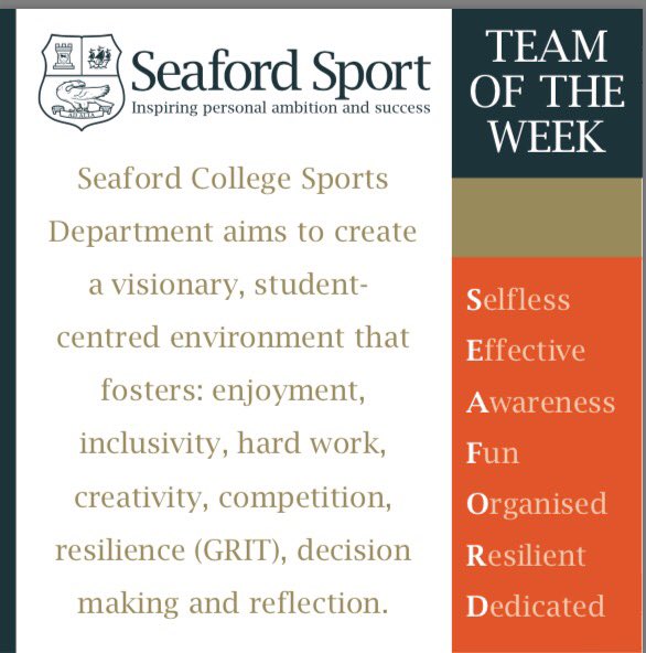 Tomorrow we'll post our first Team of the Week for Seaford Sport.  The Team of the Week is made up of players that are picked by their coaches for their performance and efforts in representing the school.  We're launching with our Rugby Team of the Week. #seafordteamoftheweek