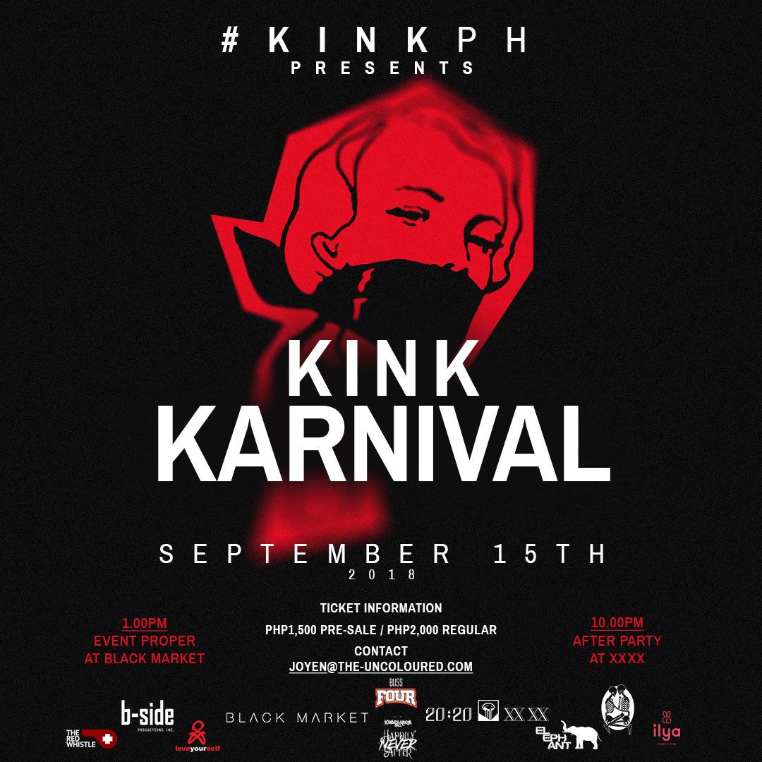 TheRedWhistle's tweet photo. Are you ready for the Kink Karnival 2018?! TRW is one of the official partners of this years event!

Come one, come all, COME HARD! 

Visit the official event page on FB: 
Kink Karnival 

Tickets available at: https://t.co/DYPKlJUlO2

#KINKPH
#SafelyPH
#SaveSexy
#LandiResponsibly https://t.co/VNnUTv4HpY