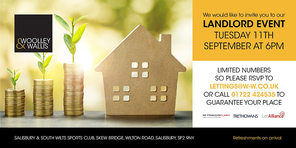 WoolleyWallisEA's tweet image. Any questions about #lettings? Come along to our free #landlord event, 6pm tomorrow evening at South Wilts Sports Club where you can ask our experts and make the most of your property #TrustedLocalExperts. Please spread the word #WiltsHour