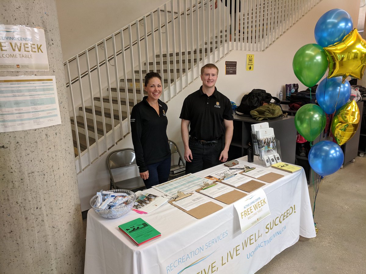 UofMRecServices's tweet photo. Free Week is in full swing. Stop by, grab a free protein bar, and try a free program! Next set of programs begin at 3:45 pm tonight. #UMFreeWeek #umanitoba https://t.co/dc2TYYElHY