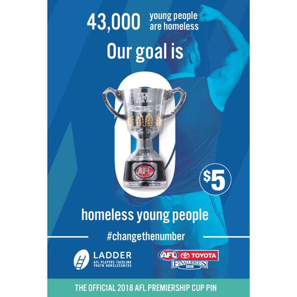 “I’m proud to support the fight against youth homelessness. Get your Premiership Cup Pin or donate at ladder.org.au #AFLFinals #ChangeTheNumber

I WILL DONATE $1 for every RT