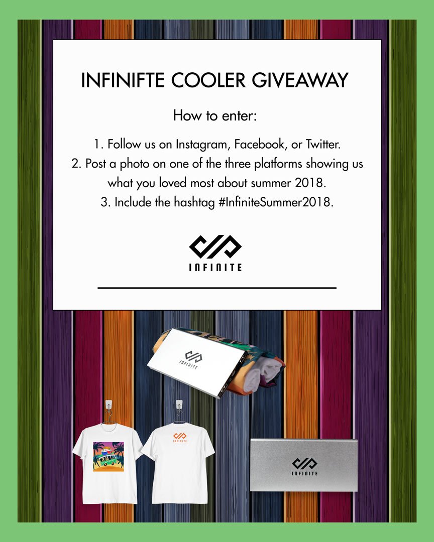 InfiniteCooler's tweet photo. 🚨Giveaway Alert 🚨We're choosing 20 winners! How to enter: 1) Follow us on social media. 2) Post a photo showing us what you loved most about summer 2018. 3) Include the hashtag #InfiniteSummer2018. Contest ends Monday September 24. Winners will be announced later that week. https://t.co/8eqRXiZzZi