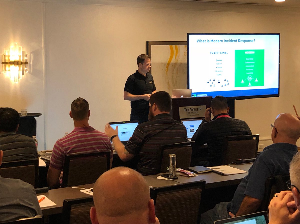 pagerduty's tweet photo. "#incidentresponse isn't just for technical personas—it's a corporate responsibility to your customers," #pagerduty Senior Product Marketing Manager @Cliffehangers. #PDUniversity #PDSummit18 https://t.co/qZiLxQ7Vl2