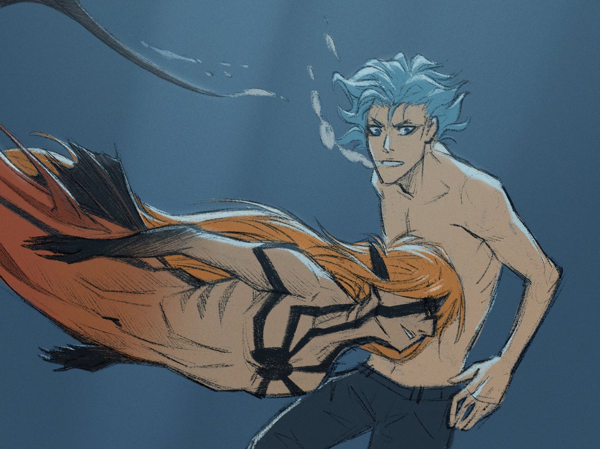 Shapooda's tweet photo. Still stuck on this mermaid shit idk I like iiiiit (now his hair is bloo) #grimmichi #shapooda https://t.co/hBGnWnkN5v