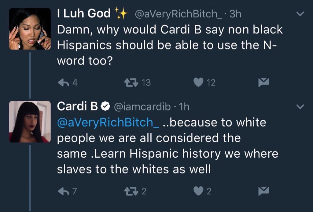 saytruuuth's tweet photo. Before y’all say Cardi is a black woman so she can’t be racist...she VERY MUCH considered herself “non black” before it was convenient... #QueenRadio https://t.co/wuc3BR6Yff