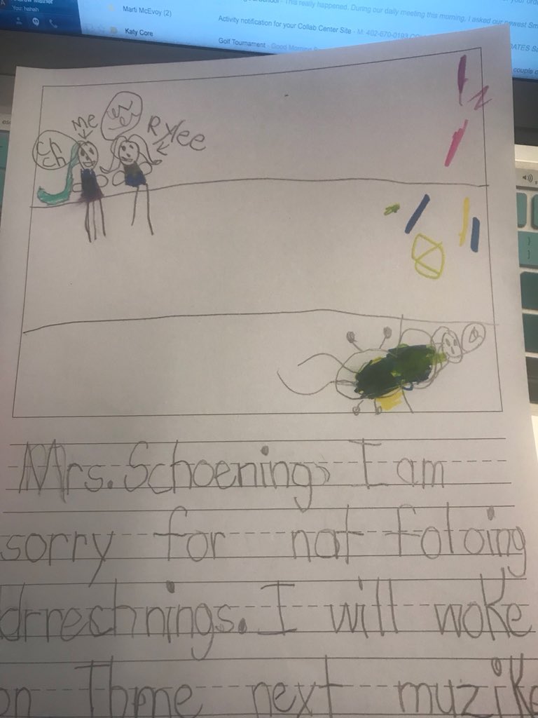 MissKlich's tweet photo. Itโs not always rainbows and butterflies in 1st! Sometimes we donโt make the best choices and get a rough report back from specialists! When that happens we donโt get upset, instead we write apology notes and learn about what we need to do to make it better! #learnfromourmistake https://t.co/iAZN3FDKLF