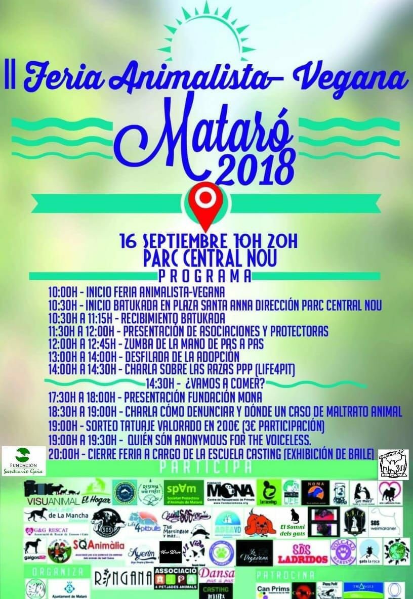 Empezamos con los eventos y para ello os esperamos este Domingo 16 en la II Feria Animalista-Vegana de MATARÓ, no os la perdáis!