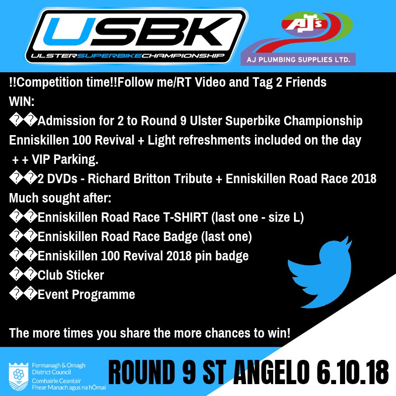 EKN_ROAD_RACE's tweet photo. A few collectables up for grabs + free admission &amp; refreshments for St Angelo Round 9 of @ UlsterSBK C'ship. RT and CHECK OUT THE VID BELOW! @ arai_ni   @ Official_RRI  @ DerekMcGee86   @ AdamMclean56  @ Lee_johnston13  @ fermanaghomagh   @ impartialrep @
https://t.co/E14Hxp0SzH https://t.co/6WfC8PWHMM