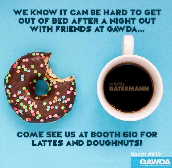 ratermannmfg's tweet photo. It’s been great seeing all of our customers! Come stop by booth 610 tomorrow for lattes and donuts! 👋🏼🍩☕️#GAWDA2018AC #GAWDA #rmigawda2018 #gawda2018 https://t.co/ANceXvxgi8