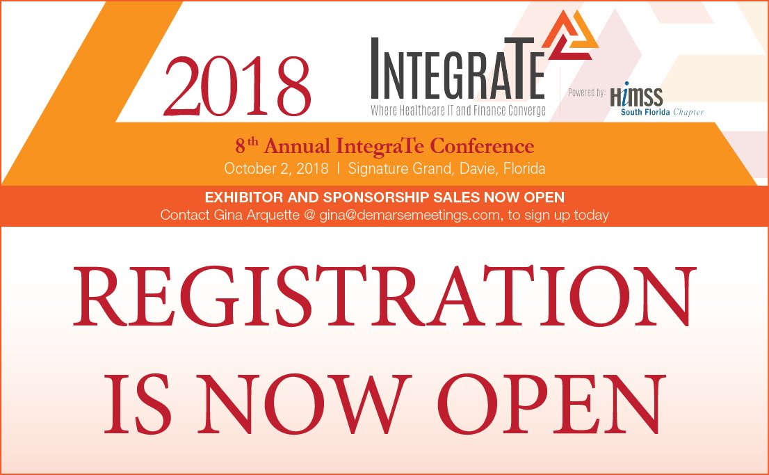 sflhimss's tweet photo. Don't miss out on this great event - space is limited. Register now!
#SFLHIMSS #Integrate2018
https://t.co/pQZEh2FOnO https://t.co/kWGOj1GxYa
