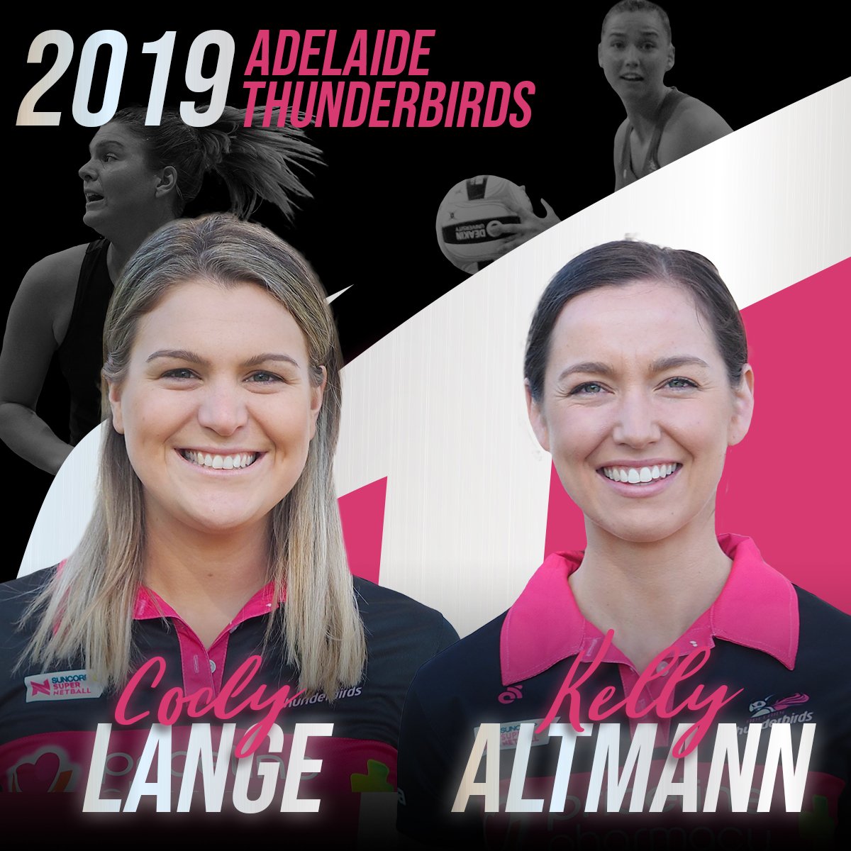 AdelaideTBirds's tweet photo. South Australians Cody Lange and Kelly Altmann are the latest players announced for the Adelaide Thunderbirds 2019 roster. #webringthunder Full story here: https://t.co/QhRkV6RMo1 https://t.co/Rjg7sXWy3b