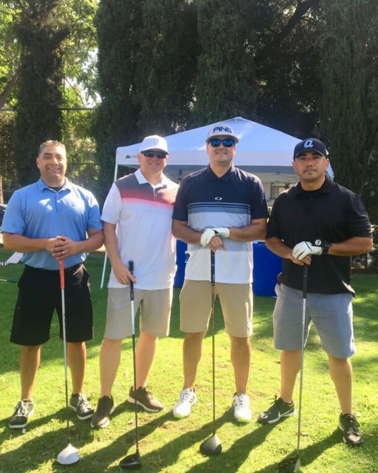 LaVernePD's tweet photo. This Fab 4 joined the Arcadia Police Officer's Association today for a charity golf tournament, raising funds for Special Olympics. Well done gentlemen! #lvpoa #apoa #police #differentbadgesamefamily #cops #lawenforcement #lvpd #arcadia #arcadiapolicedepartment https://t.co/5YjfLDFuwd