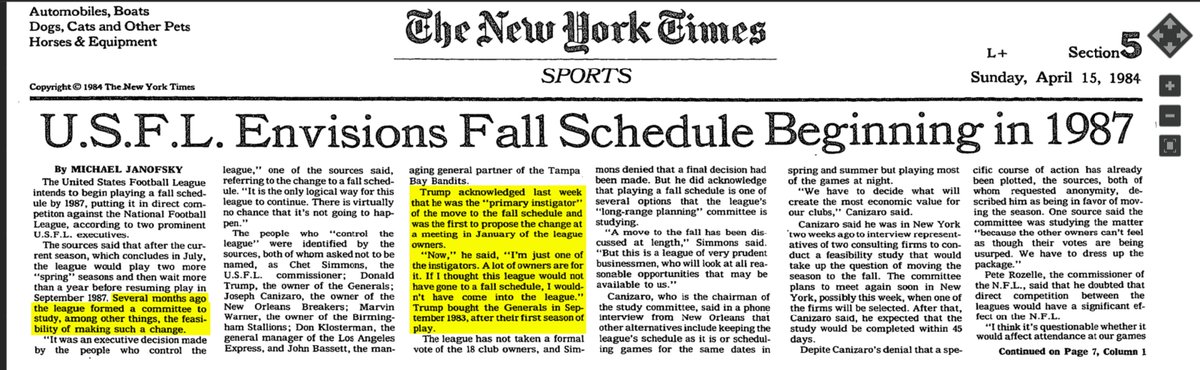 Ironically, Bassett died during the antitrust trial that the USFL filed. He had been forced to sell the franchise a year before his death for obvious reasons.Before he died, the other USFL owners formed a committee & decided to stick with a spring schedule: what the fans wanted