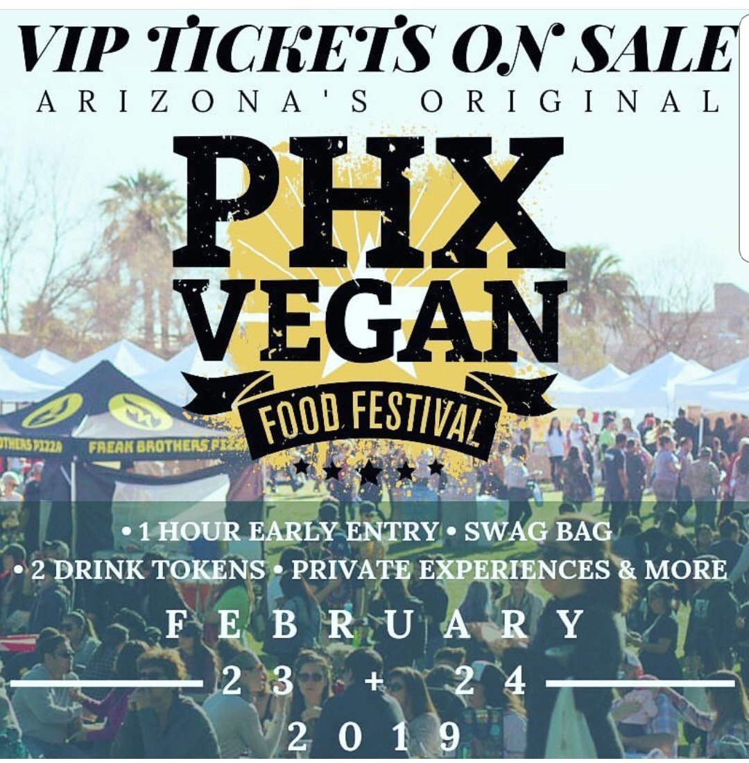 Guess what!? EARLY BIRD VIP tickets to the PHX Vegan Food Festival are now available! Single day VIP tickets and FULL festival VIP... early bird pricing valid through October 1st.
#vegan #phxveganfest #festival #veganfoodfestival
…sson-entertainment-llc.ticketleap.com/phx-vegan-food…
