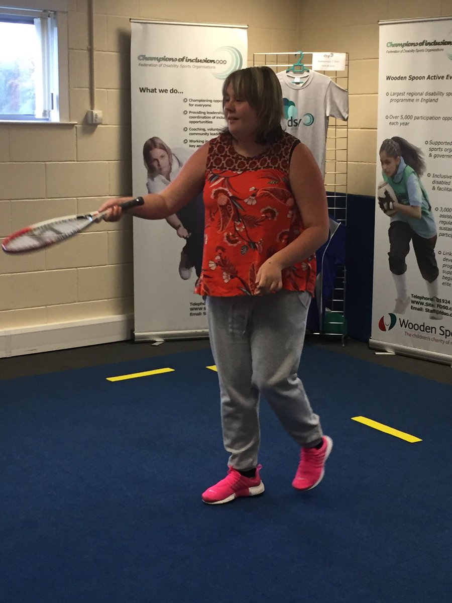 FionaBFChall's tweet photo. Melissa trying out the new tennis kit @DenhaleCentre @YorkshireSport @DisSportYorks Get down to Denhale and have a go! https://t.co/IUWPRgxy1o