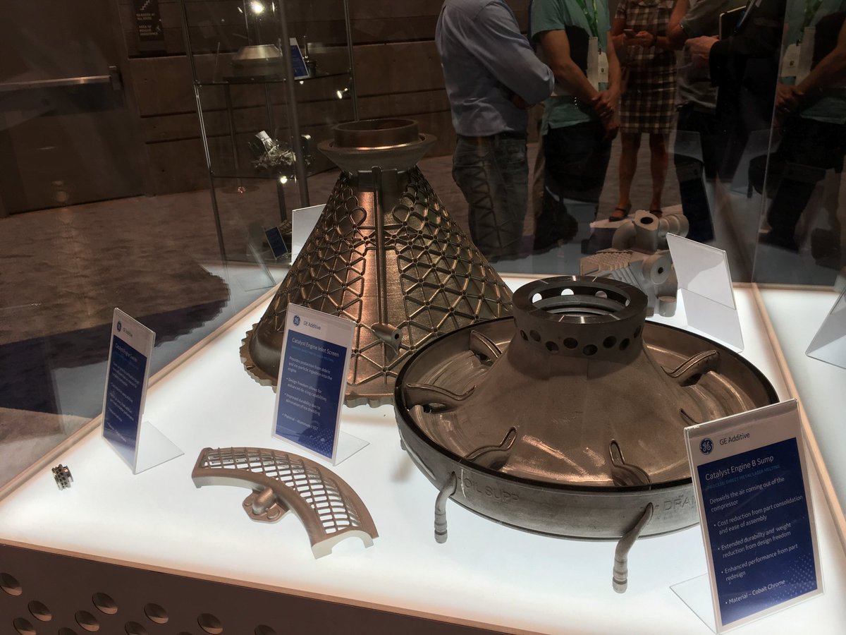 AMPeterZelinski's tweet image. In the @GEAviation Catalyst engine, #additivemanufacturing allowed 855 parts to be replaced by 12. Here are 5 of the 12. @GEAdditive #IMTS #PrinttheFuture