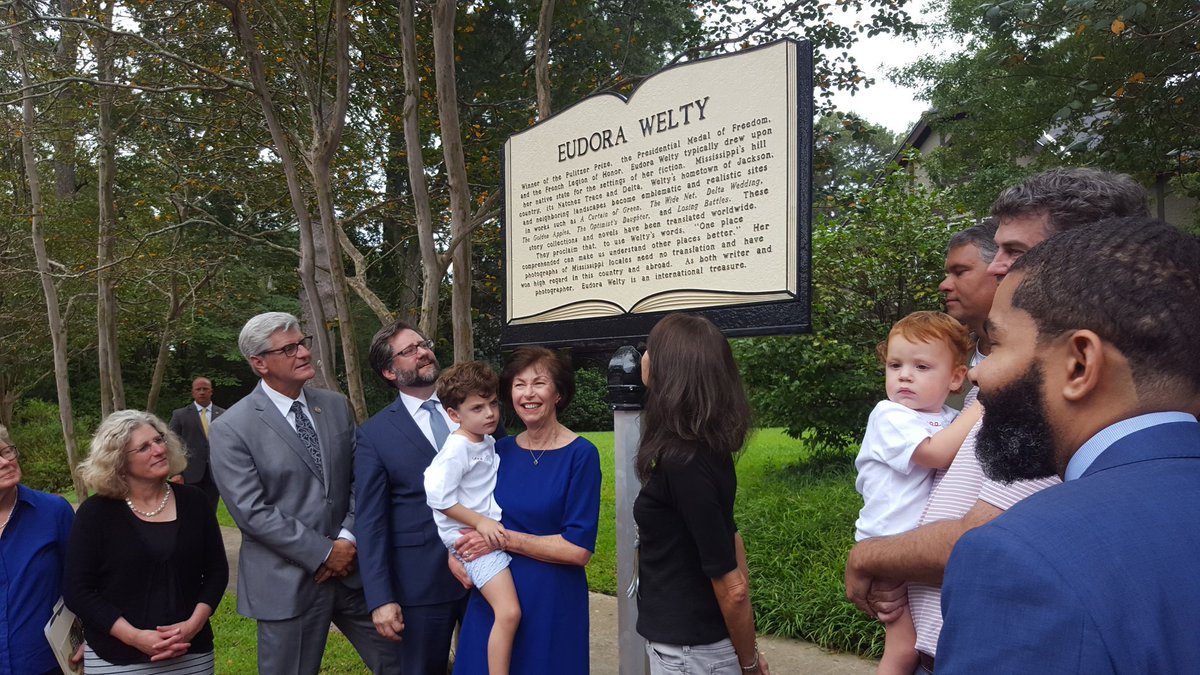MSarts's tweet photo. It's official! The first Mississippi Writers Trail marker was unveiled today honoring Eudora Welty. Many thanks to our partners &amp; the officials and scholars who made today's event special. We are proud to place this marker on hallowed ground at the Eudora Welty House &amp; Garden. https://t.co/XICreXqPBt