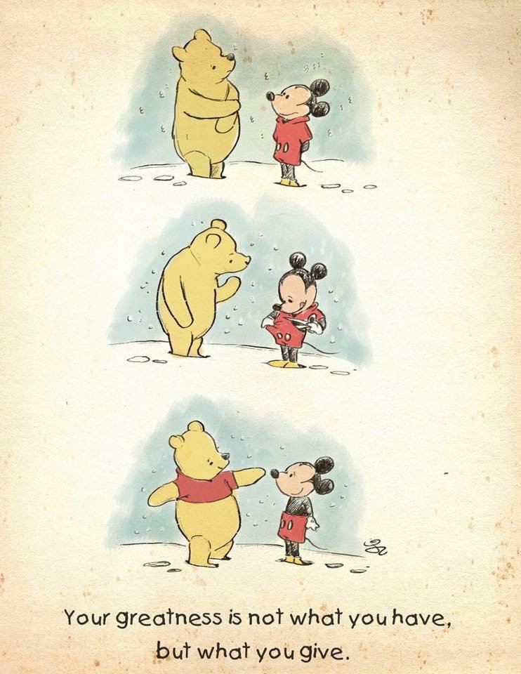 SparrowHouseCNS's tweet photo. Loving this sentiment today. 
*
*
*
*
#yourlifeyourstorytheymatter #sparrowhousecounseling #therapy #counseling #whatyougive #generosity #psychology #winniethepooh #mickeymouse #dallascounselors #dallas https://t.co/AfI6ZyKpkc