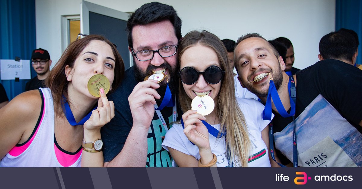 Amdocs's tweet photo. Goooooo #TeamAmdocs. 90+ employees had fun, daring each other and testing their limits while competing in our recent Colympics. A great opportunity for team building. Congrats to all Amdocs Colympic medal winners. 🏅

https://t.co/eU07kEl4Vz

#iamdocs - are you?
#iamdocsCY https://t.co/wHqefEPIPc