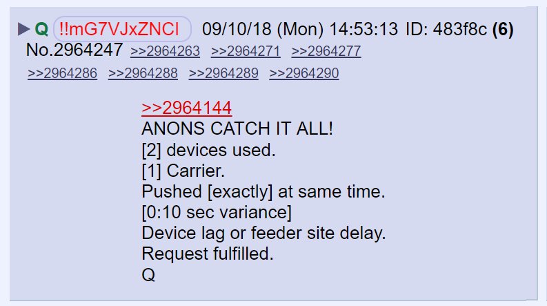 180)  #Qanon responded, noting that the anon even factored for the site delay/ lag time between the devices used by Q and POTUS.