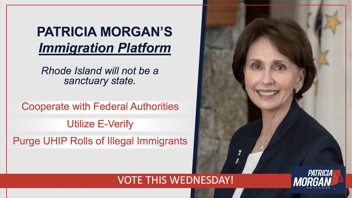 PatriciaforRI's tweet photo. When Patricia Morgan is Governor, Rhode Island will not be a sanctuary state.
Vote Patricia Morgan on Wednesday. https://t.co/CDs8I4un33