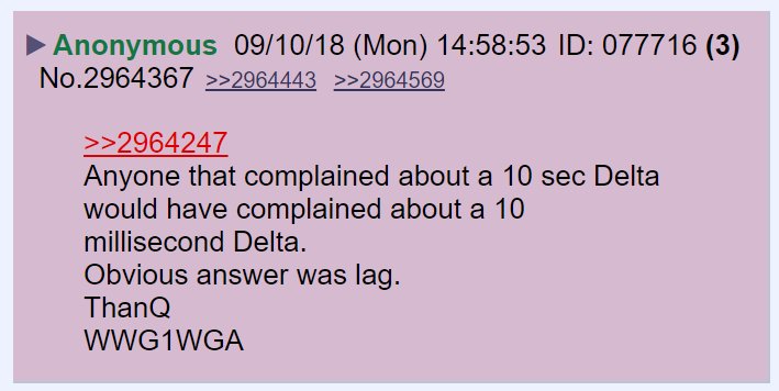 184) An anon noted that you'll never get a perfect [0:00] Delta due to device and platform lag.  #Qanon