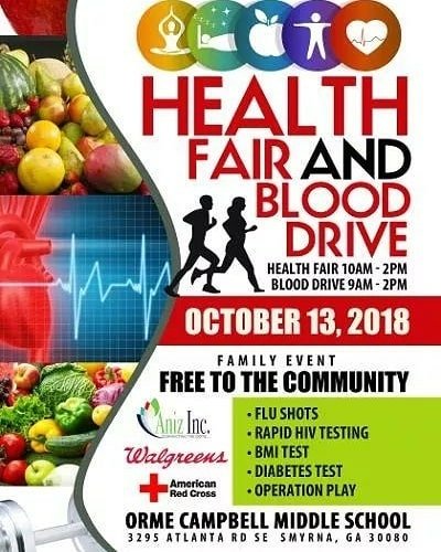 dstmrac's tweet photo. Save the date! The #MRAC Health Fair and Blood Drive will take place on Saturday, October 13, 2018 at Campbell Middle School, from 10 AM - 2 PM.  There will be free screenings,seminars, and prizes. This family event is FREE TO THE COMMUNITY!  #dstmrac #pamh https://t.co/lCGrcHos9T