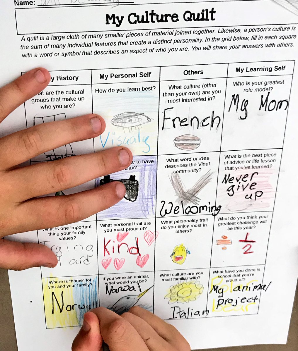 Miss_Keougah's tweet image. Working on our #ClassCultureQuilt. Love this as a way to get to know each student’s individual culture and how they contribute to our class community. Can’t wait to share the finished product! #BuildingCommunity #GettingToKnowEachOther