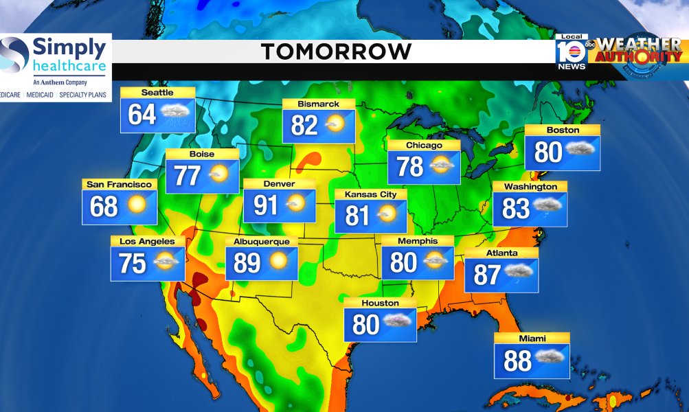 Here is the national forecast for tomorrow Presented by Simply Healthcare https://t.co/J3KqGMRnBA