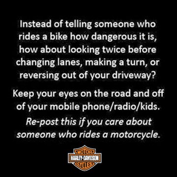 How about looking twice instead of telling us how dangerous it is to ride a motorcycle? #californiaharleydavidson #harleydavidson #motrcyclesafety