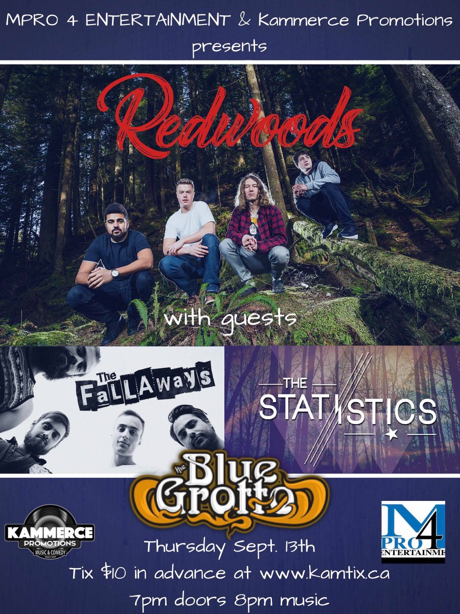 KamNightOut's tweet photo. @RedwoodsVan Sep13 @BlueGrottoMusic w/ @TheFallaways #TheStatistics https://t.co/0ZrHoQQZZD @983cifm @KamThisWeek @CFBXRadio @CBCKamloops https://t.co/AOkZSjCjZ5
