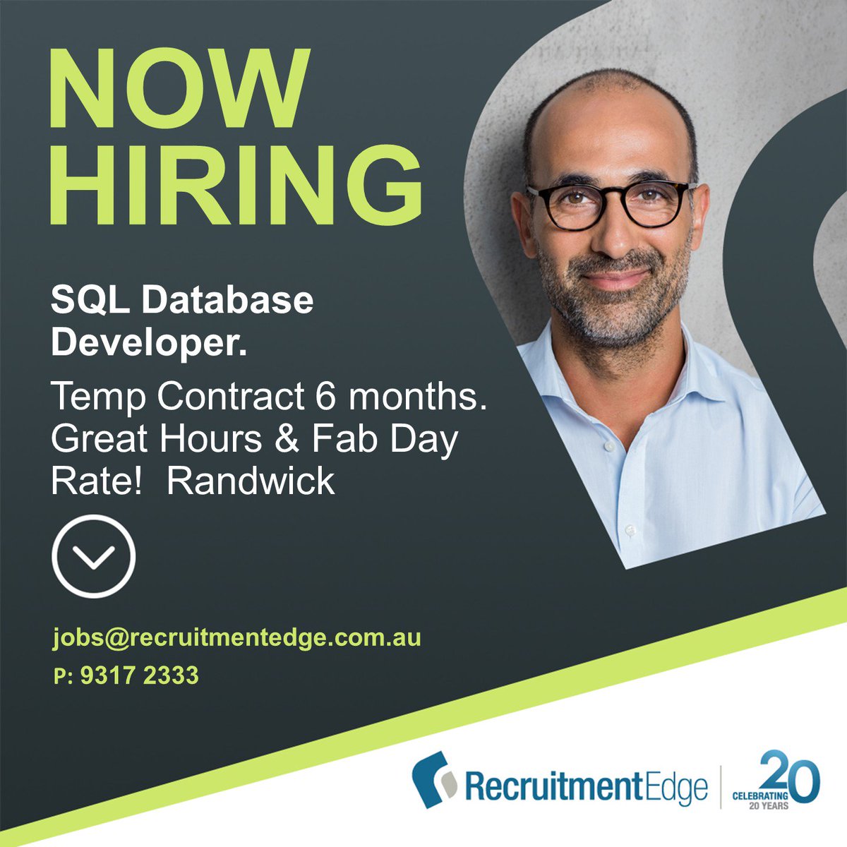 recruitmentedge's tweet photo. HIRING ... SQL Database Developer @ Randwick - great hours & day rate #RecruitmentEdge #RecruitmentEdge20 #TheRightPersonForTheJob #hiring https://t.co/xtOLZilGBs