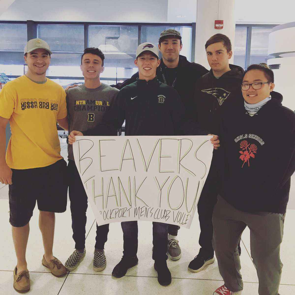 BPORTBEAVERS's tweet photo. Just some of the Beavers supporting the veterans at Rochester Honor Flight this past weekend! @BportCampusRec #usa #forthetroops #beaversswimtogether https://t.co/a29s3Y2E4r