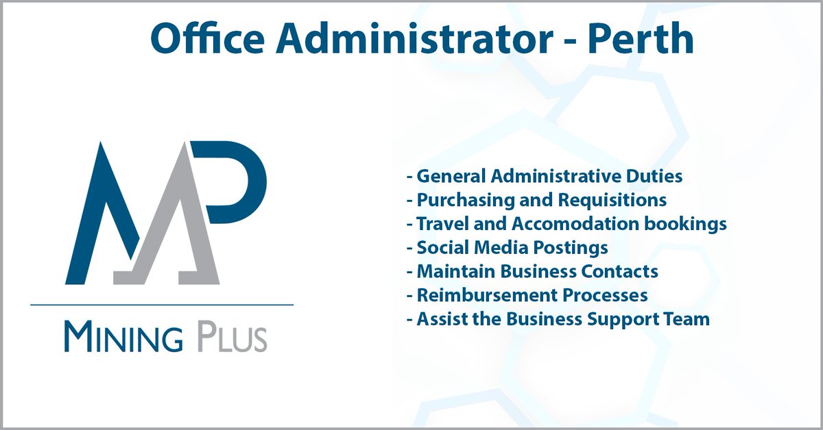 MiningPlus_'s tweet image. Mining Plus is looking for a motivated and energetic Office Administrator to join our team in the Perth Office. To learn more, check out: mining-plus.com/careers/employ…

Alternatively send your CV through to: recruitment@miningplus.com.au

#MiningPlus #Perth #Administrator