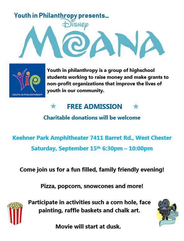 Saturday night come out to the Keehner Park amphitheater for a fun &amp; FREE showing of Moana! Snacks, face paint, and fun activities will be there. Movie will start at dusk!