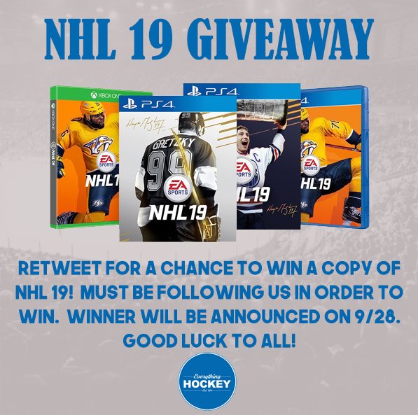 EHClothing's tweet photo. 🚨NHL 19 GIVEAWAY🚨

Retweet for a chance to win a copy of NHL 19! Must be following us in order to win. Winner will be announced on September 28th. Good luck to all! https://t.co/FAEKQGZyHW