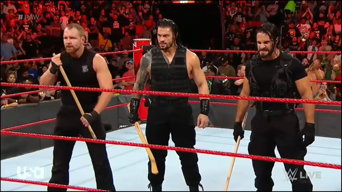 JonMoxleyDotNet's tweet photo. Of course Strowman,Ziggler &amp; Mcintyre weren't so brave though because they quickly retreated from them before they could get a hold of them #RAW https://t.co/JAEAQMJI7f