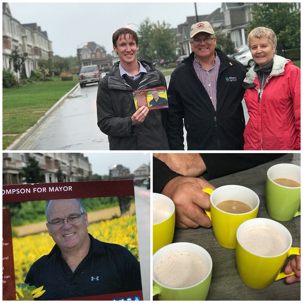 AllanforCaledon's tweet photo. Warming up with my team at the Four Corners Cafe after an evening of door knocking in Caledon East. Thanks to a great crew for sticking it out in the rain! #AllanForCaledon #KeepingCaledonFirst https://t.co/PlpZKXjhj0