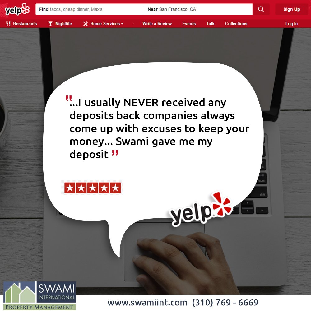 SwamiInt's tweet image. 5/5 review by one of our former residents on #YELP, SWAMI INTERNATIONAL cares about renters. We care about you!