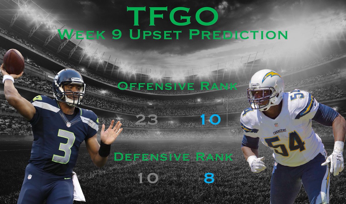 TFGOanalytics's tweet photo. Based off of our ranking system, we predict the @TFGO_LAChargers will upset the Seahawks in their week 9 matchup. https://t.co/ZEUKf3JQl7