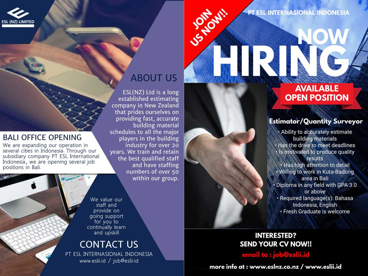 LMbali's tweet photo. Info lowongan kerja di bali. Dibutuhkan: Estimator / Quantity Surveyor. #lmjob https://t.co/5861M9fcLS
